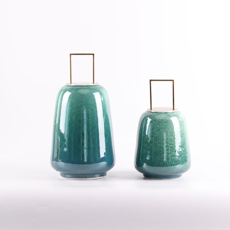 新中式翡绿陶瓷装饰罐盖饰物客厅玄关餐边柜酒店大堂摆件软装饰品