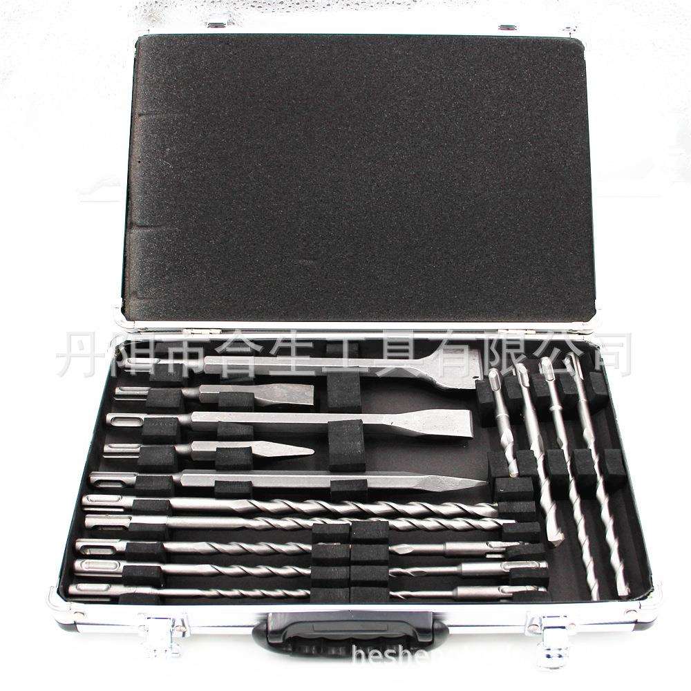 跨境厂家17pcs电锤钻尖凿扁凿铝盒套装 SDS冲击钻墙壁开孔凿眼