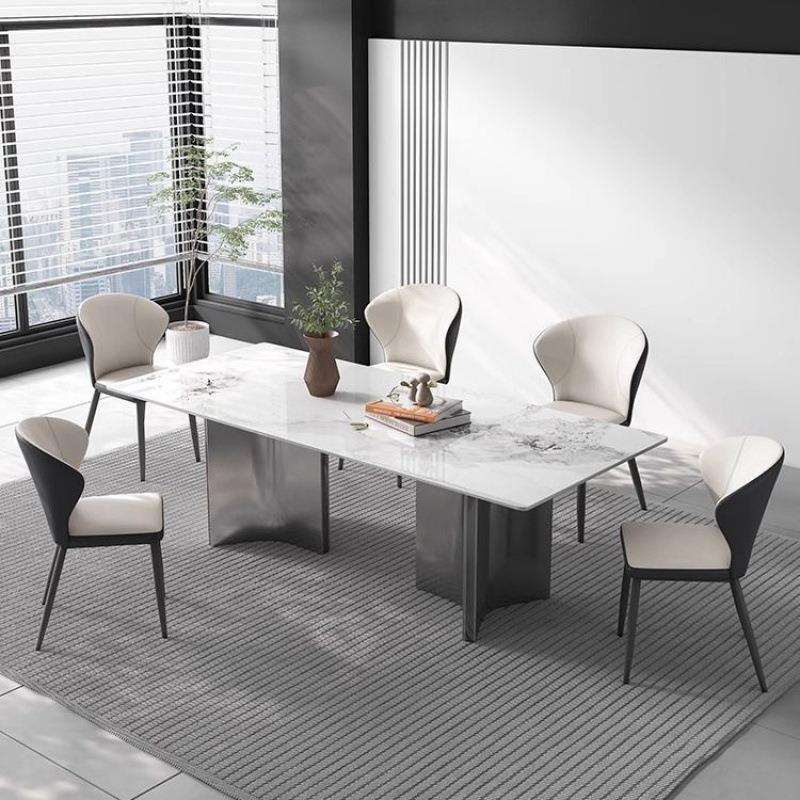 意式轻奢长方形岩板餐桌椅组合家用小户型亮光高端现代简约饭桌