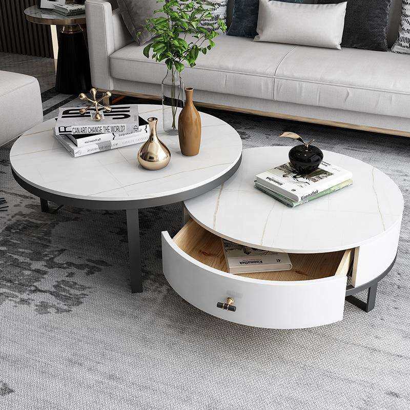 意式轻奢可折叠圆形岩板茶几带抽屉 小户型酒店客厅柜铁艺小桌子,3C数码配件,USB灯,淘宝优惠券,粉丝福利购,淘宝优惠卷