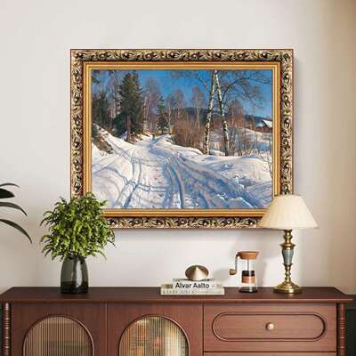世界名画乡村田园风景油画大师蒙森德雪景装饰画餐厅办公室玄关画