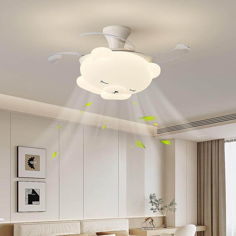 2025新款餐厅隐形风扇灯现代简约奶油风卧室静音儿童房间吊扇灯具