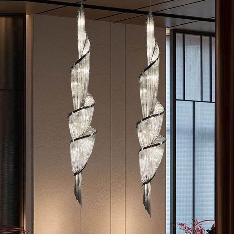 意式轻奢流苏铝链海螺吊灯酒店别墅工程复式楼客厅楼梯间旋转灯