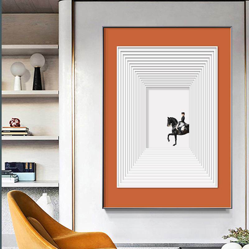 现代轻奢玄关马装饰画复古骑士客厅壁画北欧人物高档时尚餐厅挂画