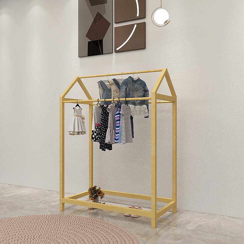 童装店展示架儿童落地式双杠挂衣架衣服陈列架原木色中岛架货架子