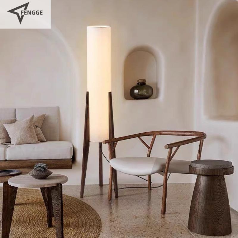 落地灯中古复古个性艺术卧室床头装饰台灯胡桃木色客厅沙发灯实木