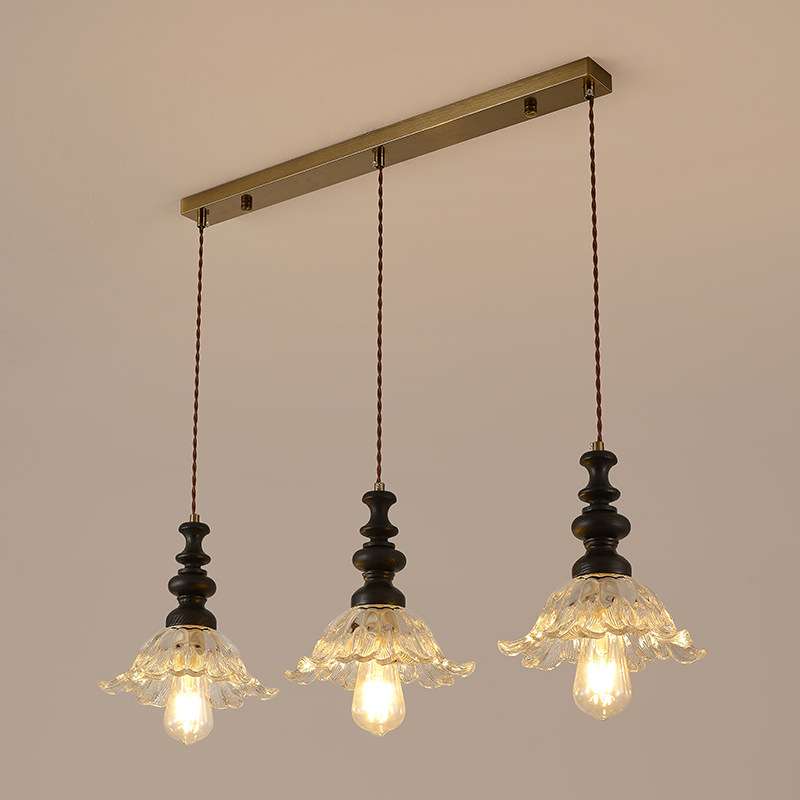 单头三头餐厅灯中古风胡桃木色餐桌飞碟灯法式轻奢吧台茶室吊灯