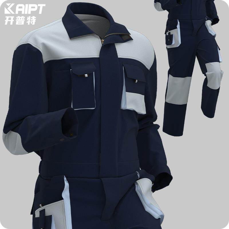 外贸春秋连体服欧美多兜多口袋工装印LOGO立体大兜工作服劳保服