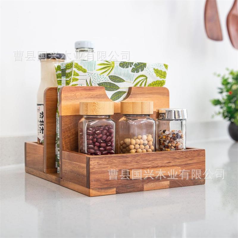 木质餐巾架厨房相思木摆件餐巾纸分配器调味瓶支架餐桌实木纸巾架