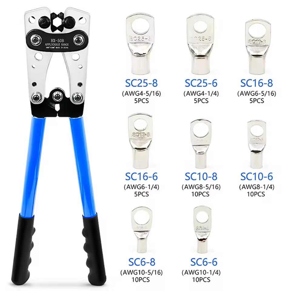 跨境专用HX-50B接线端子压线钳压线钳压接能力6-50mm配60pcs端子