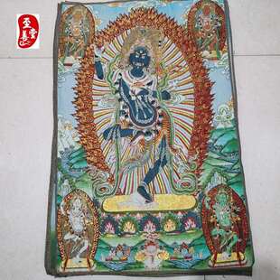 红色怀旧收藏网红货源刺绣织锦画唐卡客厅装饰画黑忿怒空行母