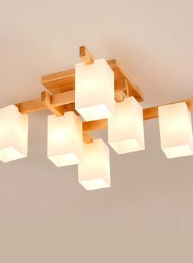 日式榻榻米吸顶灯原木创意大气客厅灯木艺北欧风格变光卧室灯