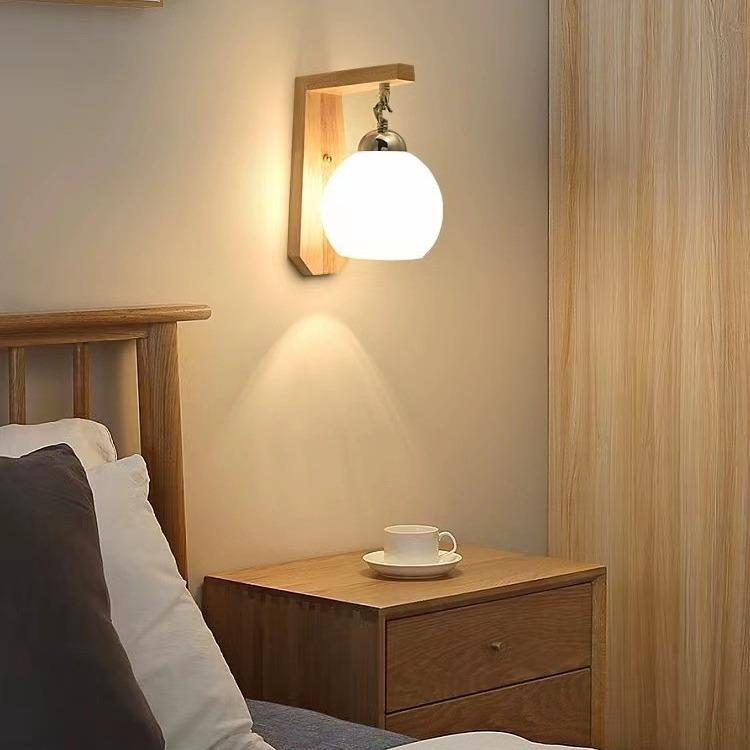 壁灯北欧原木风卧室创意现代简约实木床头客厅走廊过道灯具