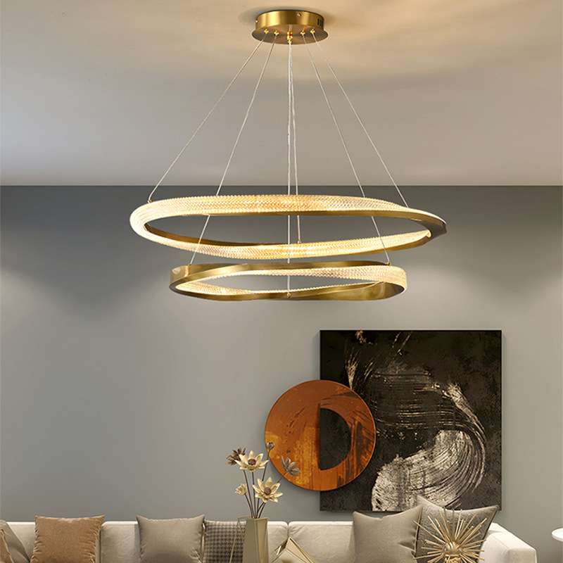 餐厅椭圆吊灯 轻奢铝材电镀圆圈灯 智能全光谱高档环形餐桌吧台灯