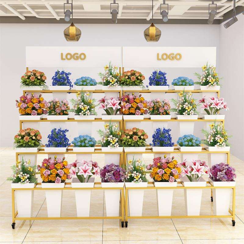 轻奢可移动铁艺花架花店阳台多层花桶架简约庭院架室内婚庆展示架