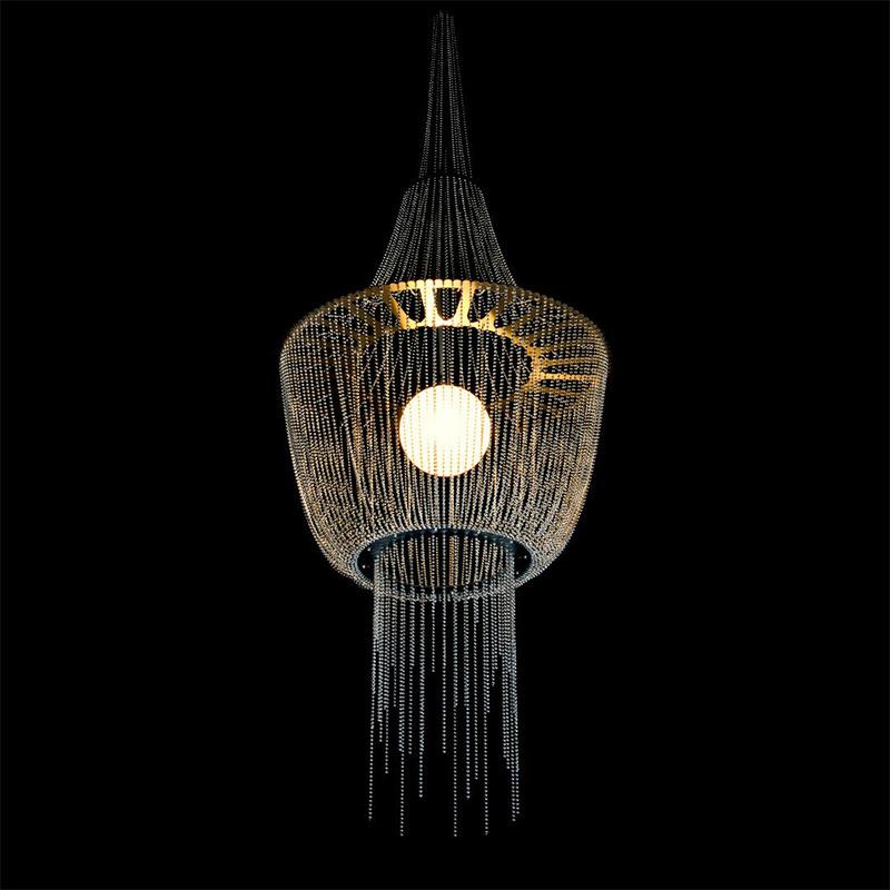 流苏客厅复式楼梯吊灯金属质感链条设计创意个性餐厅别墅挑高灯具