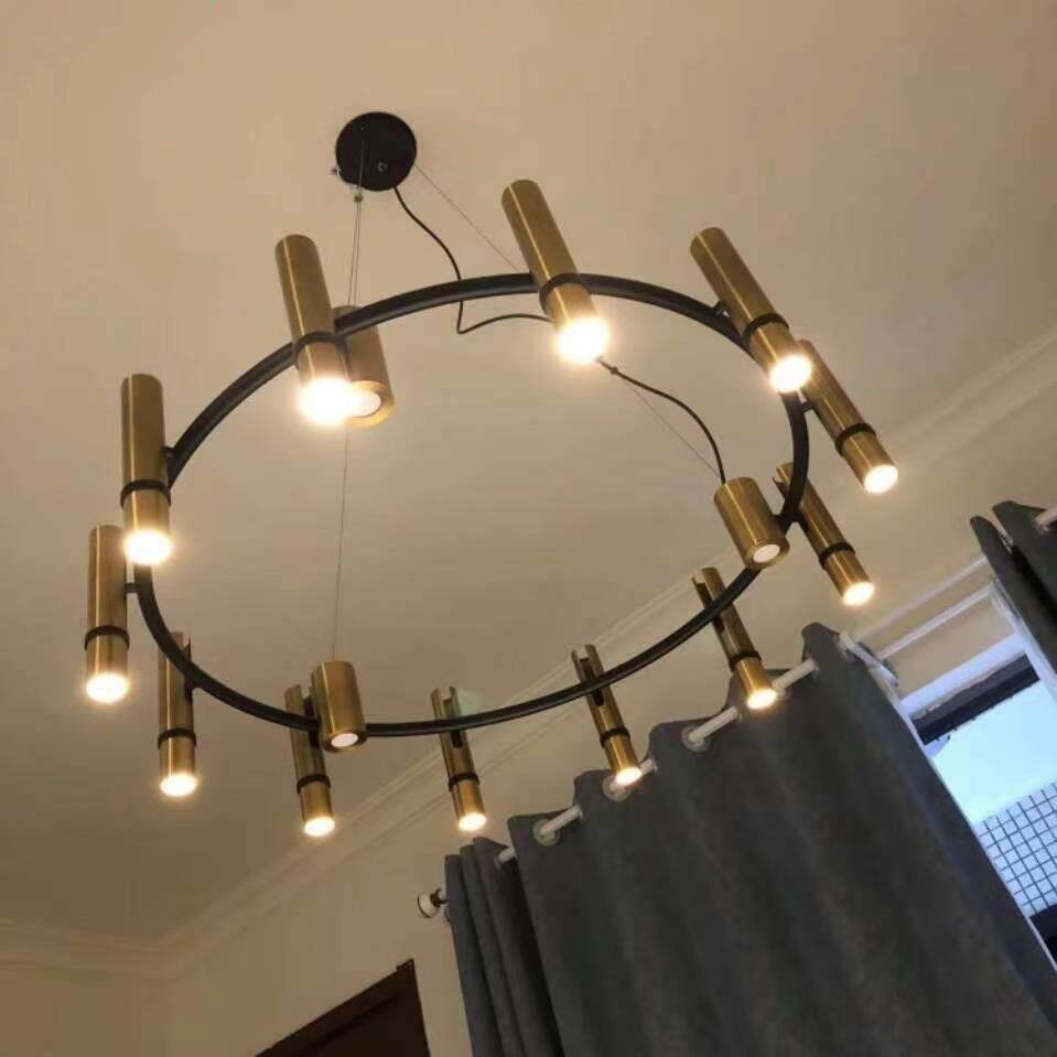 圆环吊灯客厅餐桌LOFT办公店铺别墅旋转轻奢黄古铜色LED灯具