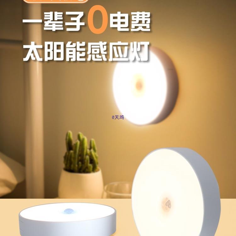 太阳能夜间人体自动感应灯人来即亮照明灯家用室内迷你小夜灯