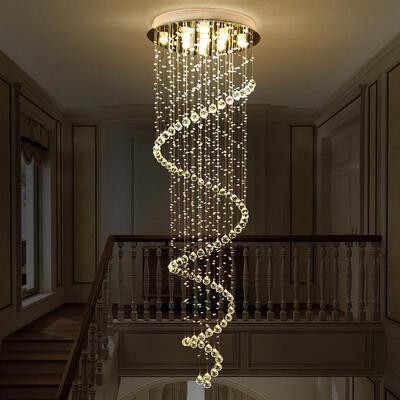 复式楼别墅客厅水晶吊灯轻奢吊线灯创意LED旋转圆形简约楼梯吊灯