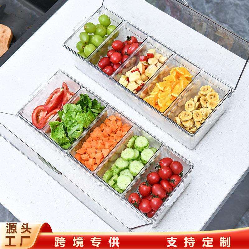 厨房家用寿司水果沙拉收纳盒便当盒分格冰镇保鲜盒透明塑料调味盒