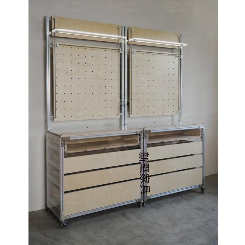 简约铝型材桦木海洋板置物架落地多层储物柜亚克力展示架陈列架子