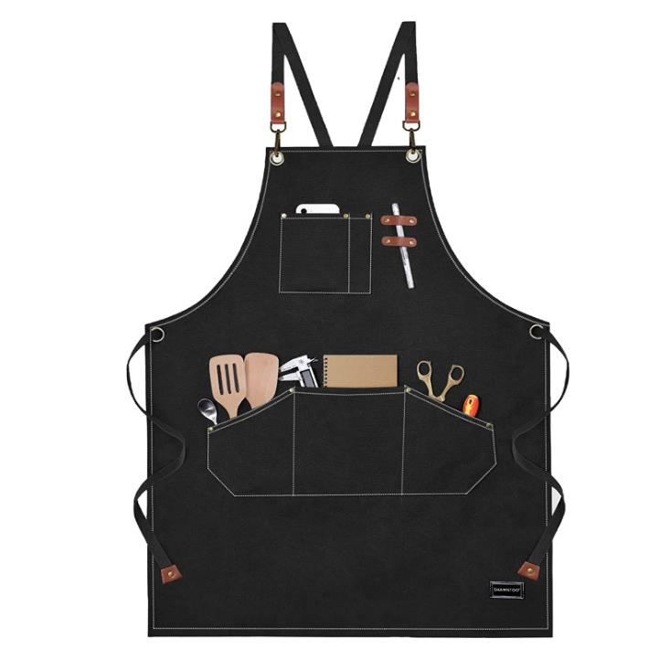 厂家直销跨境厚帆布围裙欧美风户外木工电工工作服餐厅围裙印logo