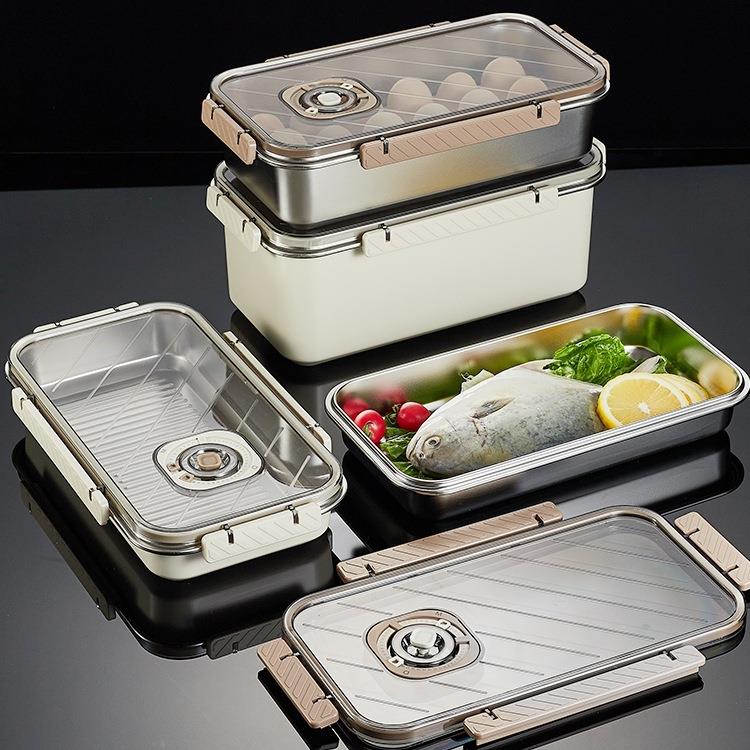 304不锈钢保鲜盒冷冻饺子水果柠檬鸡爪生腌捞汁海鲜冰箱密封盒子