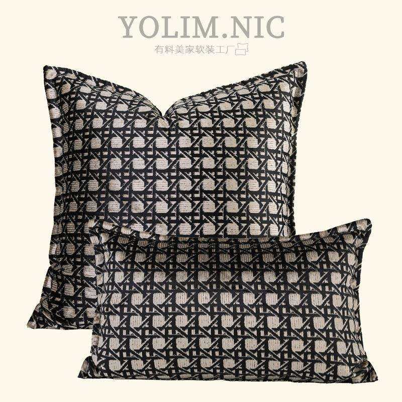 现代轻奢高级感抱枕酒店样板间软装靠垫黑咖几何割绒靠枕编织腰枕,金属材料及制品,金属加工件/五金加工件,淘宝优惠券,粉丝福利购,淘宝优惠卷