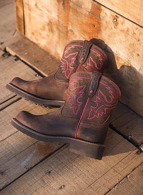 Palitutu新款真皮短筒靴刺绣复古V口西部牛仔靴童靴马丁靴骑士靴