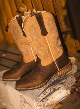 Palitutu新款刺绣骑士靴粗跟西部牛仔靴马靴骑行鞋男骑士靴大码靴