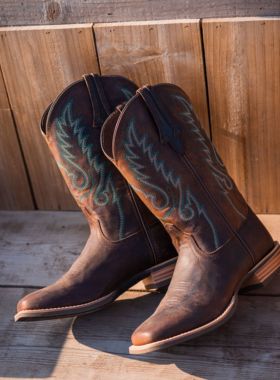 Palitutu刺绣复古西部牛仔靴女新款套筒骑士靴中筒方头马丁靴女