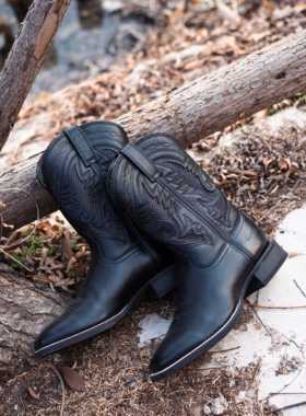 Palitutu复古西部牛仔靴新款马靴骑行鞋男骑士靴刺绣大码牛仔靴男