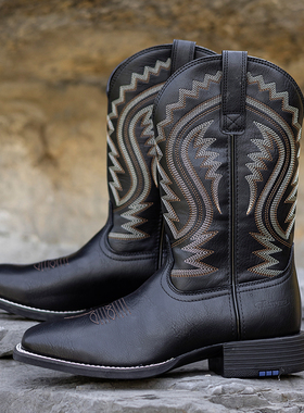 Palitutu新品男士皮鞋休闲时尚轻便款西部牛仔靴