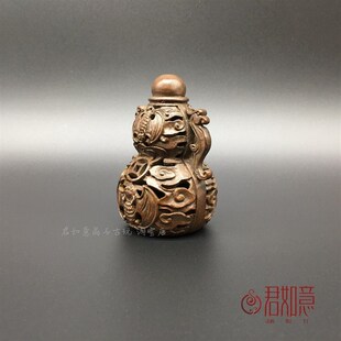 鼻烟壶宝葫W芦一炷香香炉 极速实心铜蝙蝠铜钱镂空葫芦香插摆件