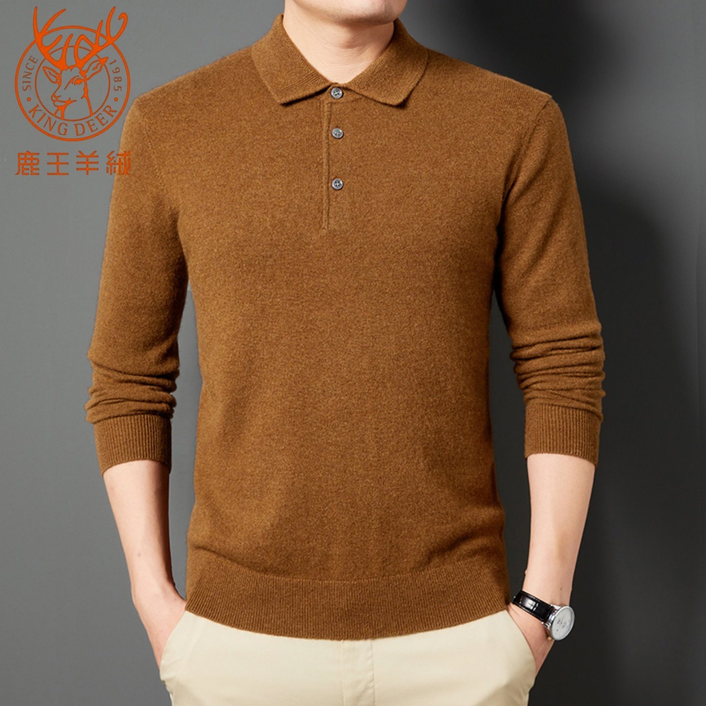 鹿王男士纯山羊绒衫翻领针织POLO衫2025新款商务休闲高端品牌毛衣