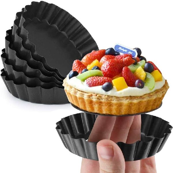 极速6Pcs e4inch Non-Stick Tart Quiche Flan Pan Molds Round