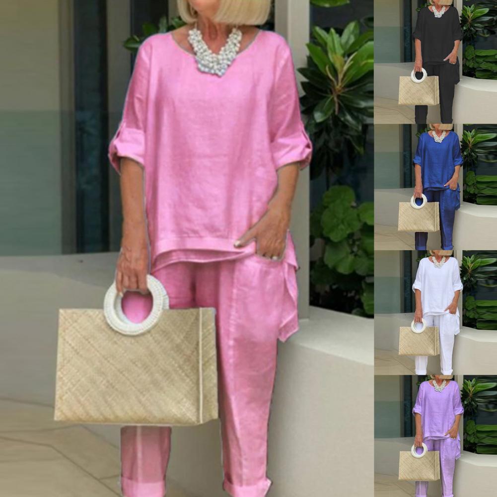 极速Women Casuakl Outfit Two-piece Sets Simple Solid Color R