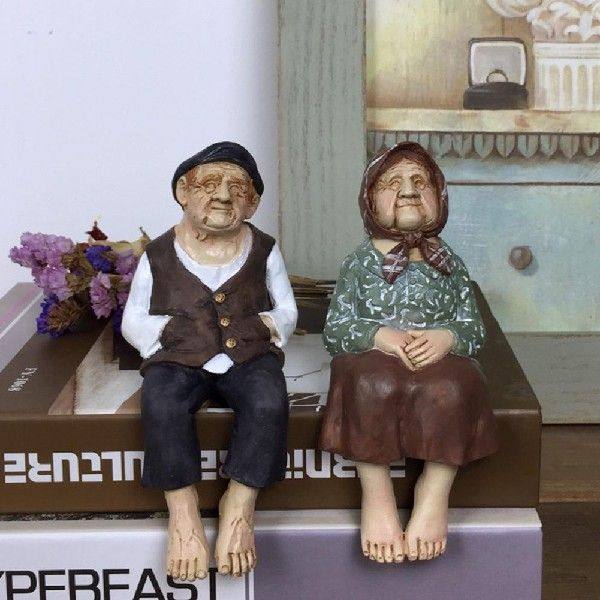 极速Country Resjin Ornament Old Grandpa And Grandma Decor St
