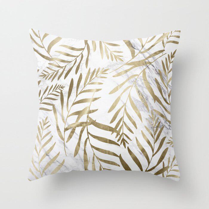 极速New Gold Tropical Leaves Cushion Cases POalm Monstera Ag
