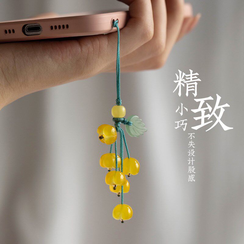 新品天然玛瑙桂花手机挂件挂绳汽车E钥匙扣编绳玉石手机链包挂饰