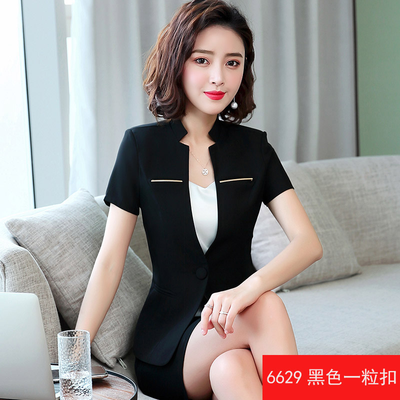 速发黑色小西装外套女薄款夏季短袖职业装酒店前台工作服女士西服