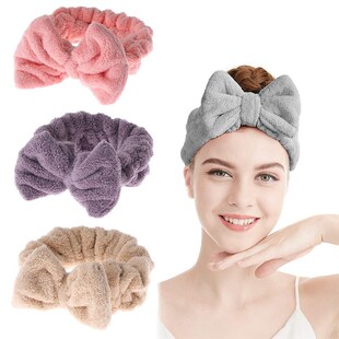 极速Women Big Bow Hair Band Soft Spa Facial Makeup WBath Sho