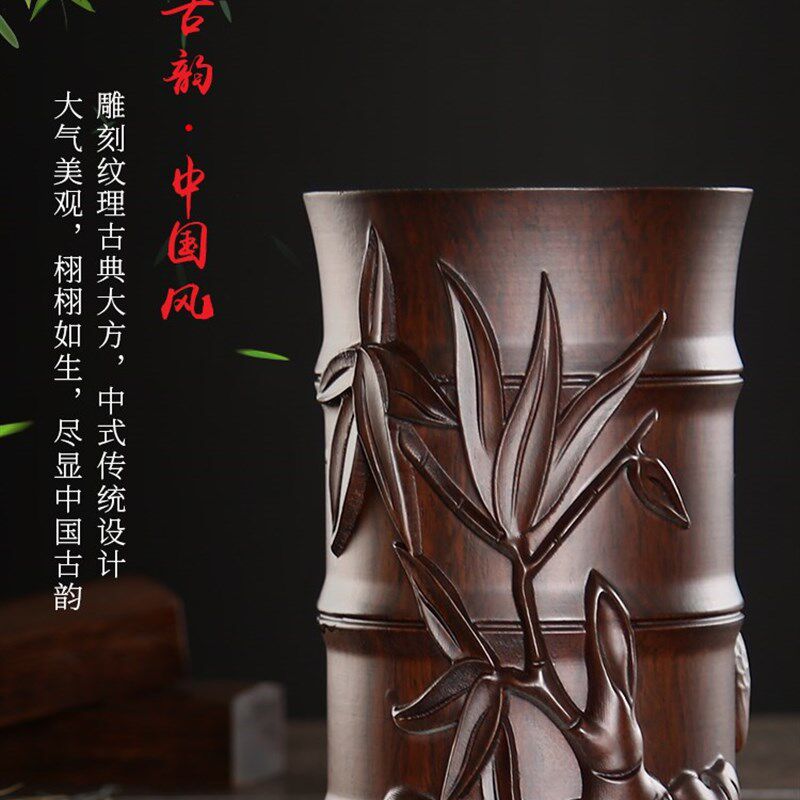 极速红木雕刻笔筒复古中国风办公室用品桌面摆件S毛笔收纳盒创意