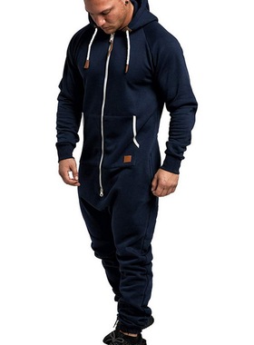 极速Hoodies Overalls Men Solid Color Zipper JQumpsuit Long S