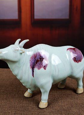 速发禹州钧窑五牛图商务礼品办公室台面摆件钧瓷大宋官窑同款五牛