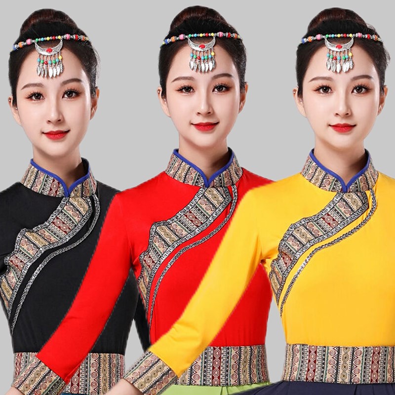 极速民族风藏族舞蹈服装女舞台演C出锅庄卓玛半身艺考牛奶丝上衣