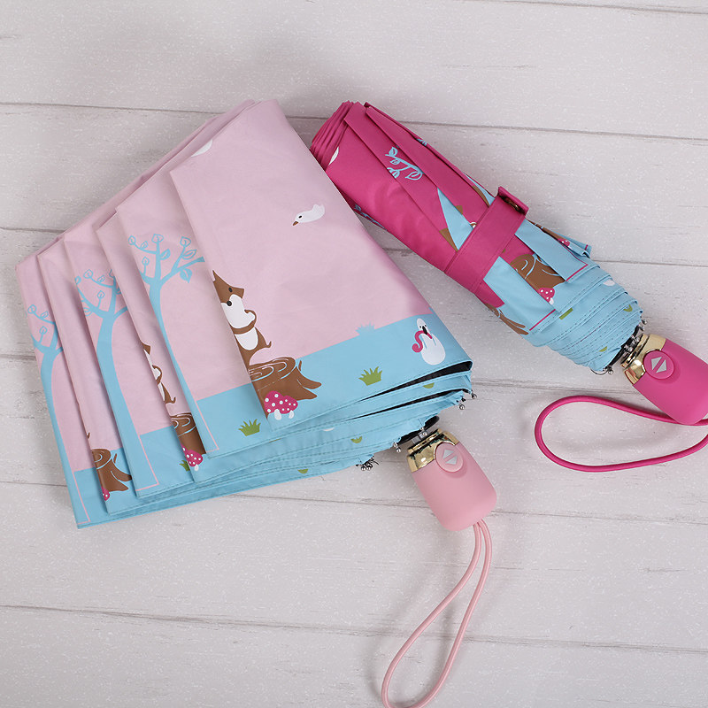 极速全自动儿童大小孩学生雨伞男女孩F款晴雨两用儿童三折叠黑胶