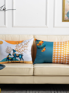 极速夏季轻奢沙发抱枕客厅床头靠枕D橙色靠垫套长方形护V腰酒店靠