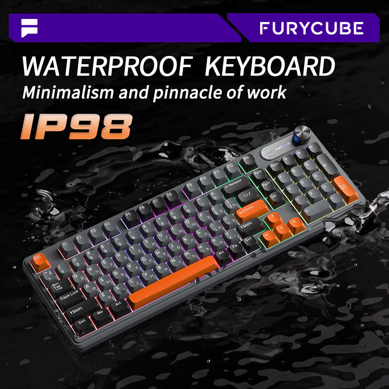FURYCUBE IP98俄文有线电竞键盘防水机械手感静音俄罗斯游戏键盘