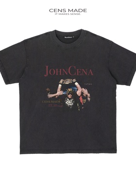 CENSMADE 约翰塞纳印花短袖水洗做旧vintage做旧boxy版型短袖T恤